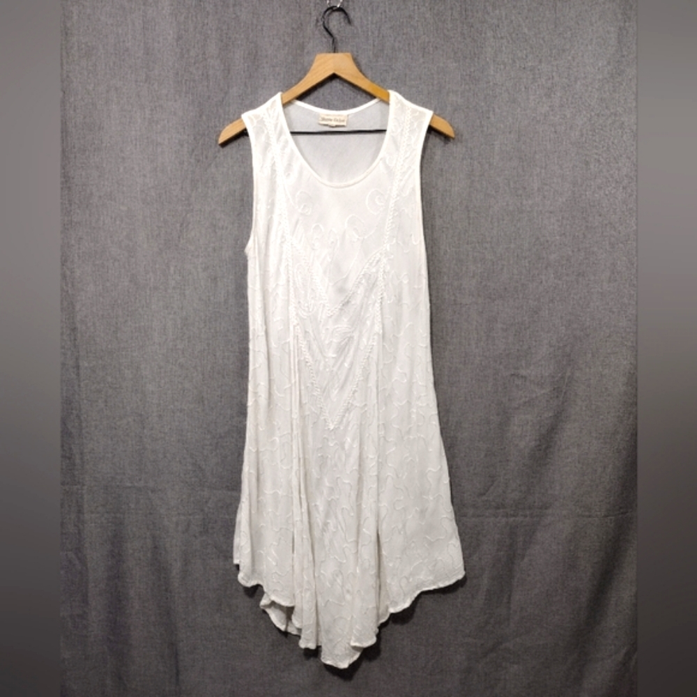 Shore Drive Embroidered Dress Women's OS White Beach Coastal Vacation Retro